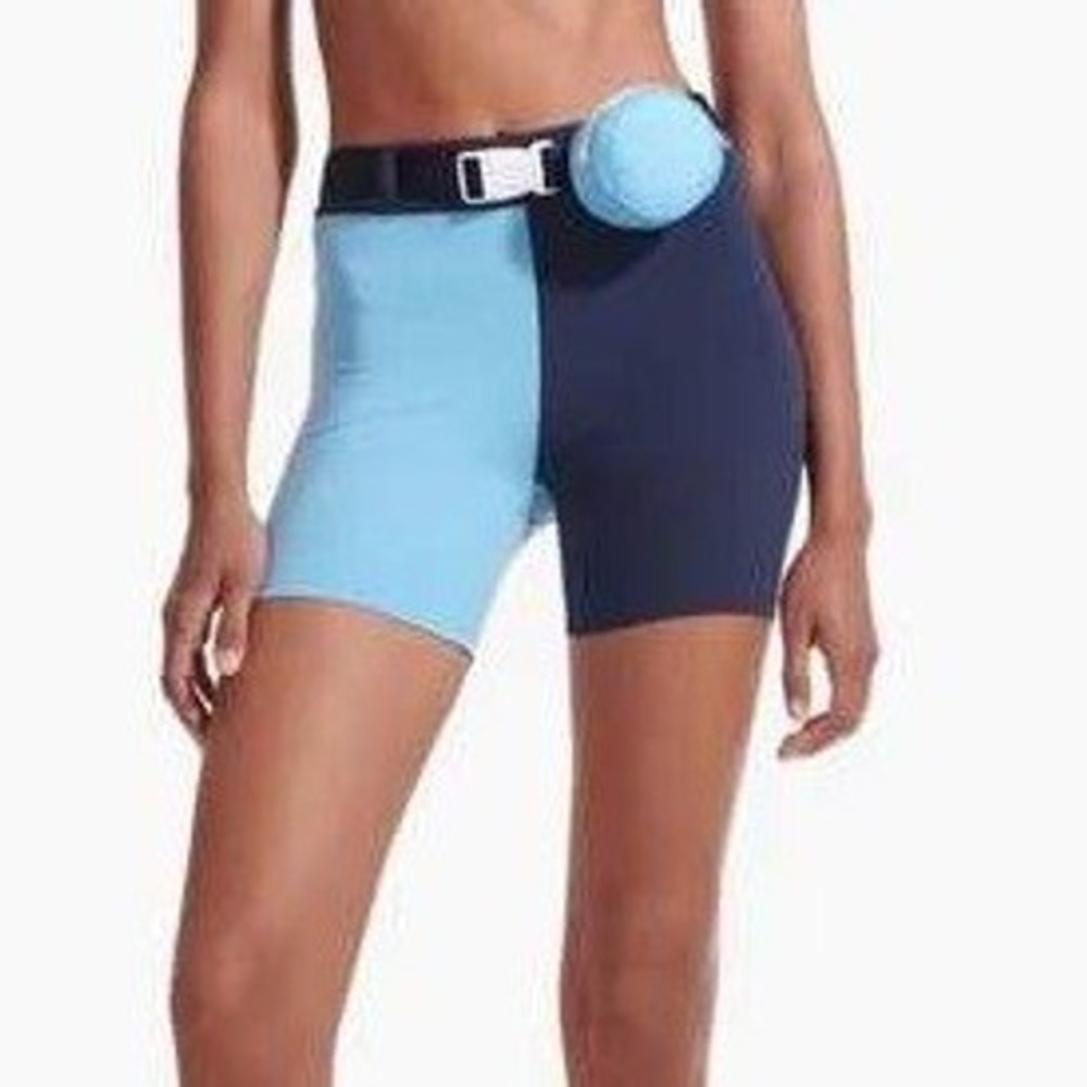 New Balance x STAUD Womens Colorblock Biker Shorts Navy Blue XS WS11501